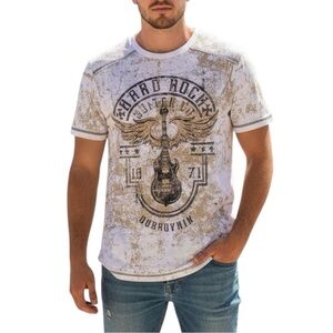 NWT Hard Rock Cafe Guitar Co White Gold Winged Acid Cotton T-shirt Mens Large